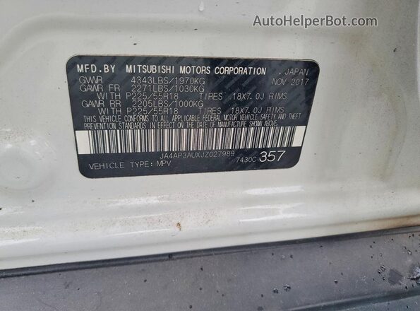 JA4AP3AUXJZ027989 2018 MITSUBISHI OUTLANDER White Vista interior de 360 grados