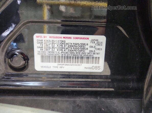 JA4AP3AW1GZ034307 2016 MITSUBISHI OUTLANDER Black Սալոնի 360 աստիճան տեսք