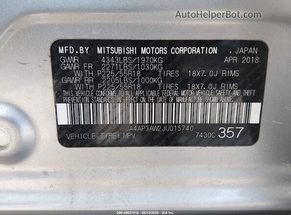 JA4AP3AW2JU015740 2018 MITSUBISHI OUTLANDER SPORT Silver Вид підкапотного простору