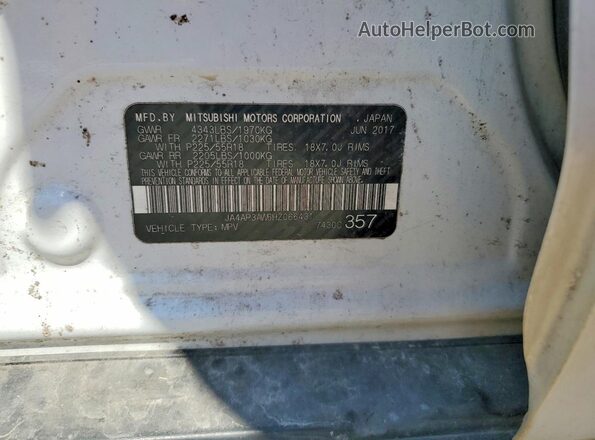 JA4AP3AW6HZ066431 2017 MITSUBISHI OUTLANDER White VIN კოდის სტიკერის ხედი