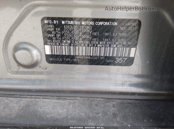 JA4AP3AW8JZ027765 2018 MITSUBISHI OUTLANDER SPORT Серый Вид подкапотного пространства