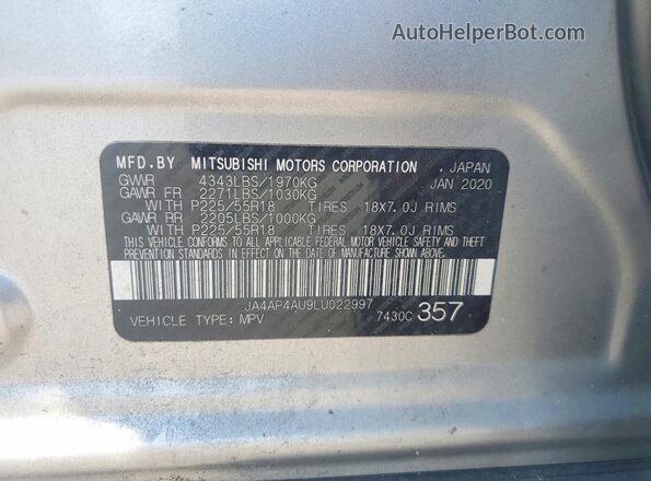 JA4AP4AU9LU022997 2020 MITSUBISHI OUTLANDER Silver Widok naklejki z numerem VIN