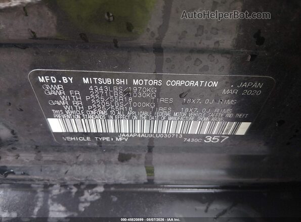 JA4AP4AU9LU030713 2020 MITSUBISHI OUTLANDER SPORT Black ძრავის განყოფილების ხედი