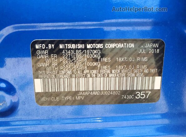 JA4AP4AW2JU024802 2018 MITSUBISHI OUTLANDER Blue Vista interior de 360 grados