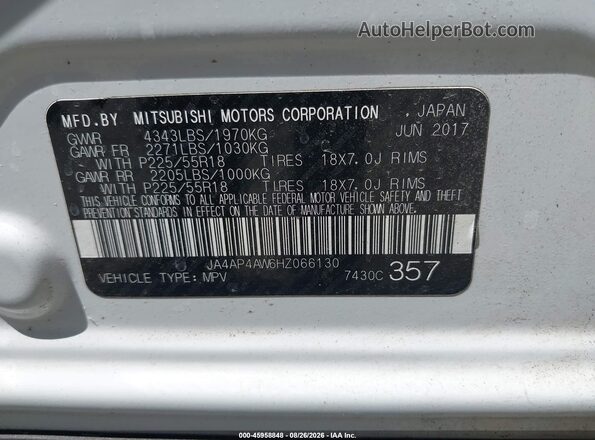 JA4AP4AW6HZ066130 2017 MITSUBISHI OUTLANDER SPORT White Вид підкапотного простору