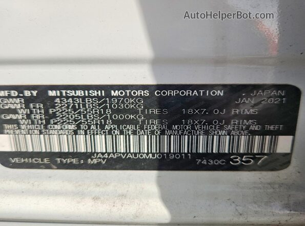 JA4APVAU0MU019011 2021 MITSUBISHI OUTLANDER White Vista del compartimento del motor