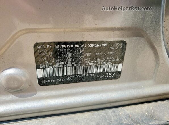 JA4APVAU2MU017812 2021 MITSUBISHI OUTLANDER Silver VIN կոդի պիտակի տեսք