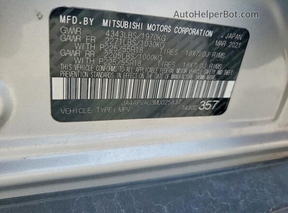 JA4APVAU3MU025837 2021 MITSUBISHI OUTLANDER Silver Vista del compartimento del motor