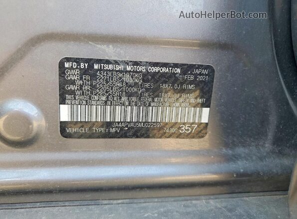 JA4APVAU5MU022597 2021 MITSUBISHI OUTLANDER Charcoal Vista del compartimento del motor