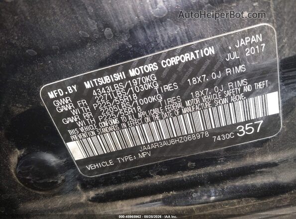 JA4AR3AU6HZ068978 2017 MITSUBISHI OUTLANDER SPORT Black Engine compartment view