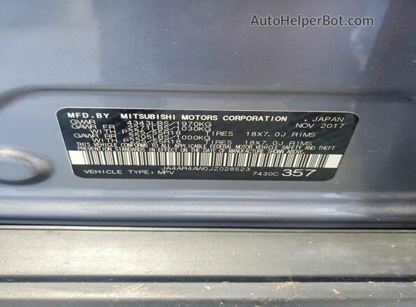 JA4AR4AW0JZ028523 2018 MITSUBISHI OUTLANDER Gray VIN կոդի պիտակի տեսք