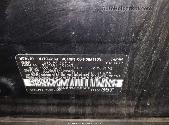 JA4AR4AW2HZ061310 2017 MITSUBISHI OUTLANDER SPORT Black ძრავის განყოფილების ხედი