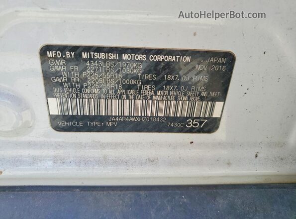 JA4AR4AWXHZ018432 2017 MITSUBISHI OUTLANDER White VIN sticker view