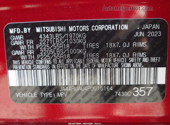 JA4ARUAU4PU015164 2023 MITSUBISHI OUTLANDER SPORT Red ძრავის განყოფილების ხედი