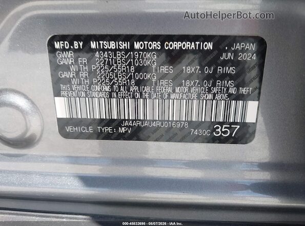 JA4ARUAU4RU016978 2024 MITSUBISHI OUTLANDER SPORT Silver Engine compartment view