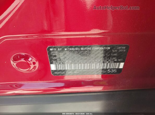 JA4AS3AA0LZ022856 2020 MITSUBISHI ECLIPSE CROSS Красный Вид подкапотного пространства