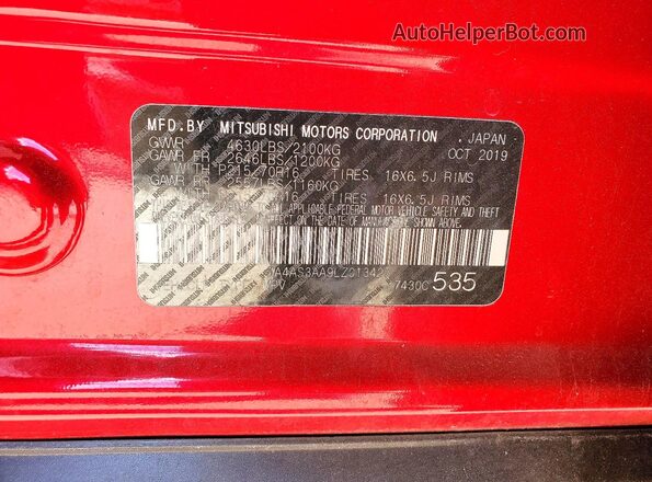 JA4AS3AA9LZ013427 2020 MITSUBISHI ECLIPSE Red Շարժիչի բաժամունքի տեսք