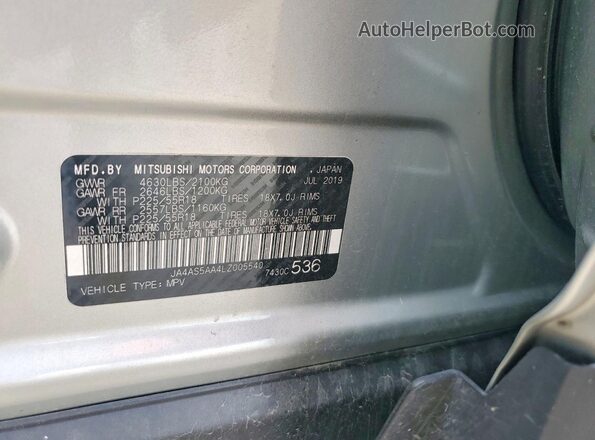 JA4AS5AA4LZ005540 2020 MITSUBISHI ECLIPSE Silver Вид наклейки з VIN-кодом