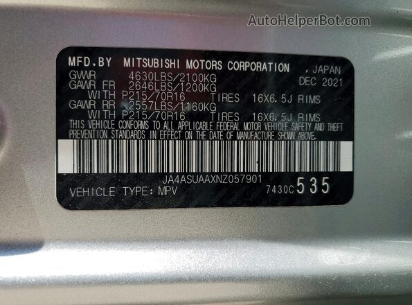 JA4ASUAAXNZ057901 2022 MITSUBISHI ECLIPSE Silver Вид наклейки з VIN-кодом
