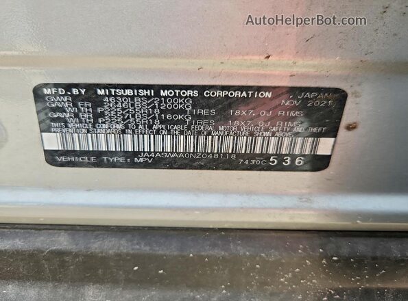 JA4ASWAA0NZ048118 2022 MITSUBISHI ECLIPSE Silver Widok naklejki z numerem VIN