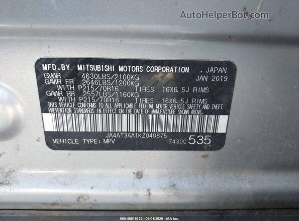 JA4AT3AA1KZ040875 2019 MITSUBISHI ECLIPSE CROSS Silver Вид підкапотного простору