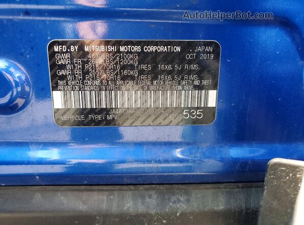 JA4AT3AA4LZ014854 2020 MITSUBISHI ECLIPSE Blue VIN კოდის სტიკერის ხედი