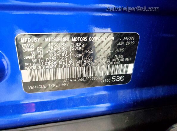 JA4AT4AA5LZ002850 2020 MITSUBISHI ECLIPSE Blue Vista interior de 360 grados