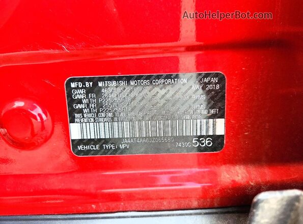 JA4AT4AA6JZ065680 2018 MITSUBISHI ECLIPSE Red VIN կոդի պիտակի տեսք