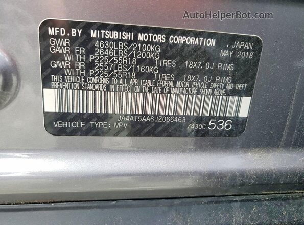 JA4AT5AA6JZ066463 2018 MITSUBISHI ECLIPSE Серый Вид наклейки с VIN-кодом