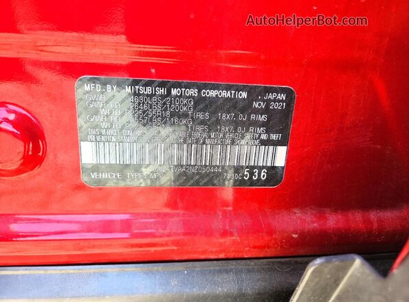 JA4ATVAA2NZ050444 2022 MITSUBISHI ECLIPSE Red Vista del compartimento del motor