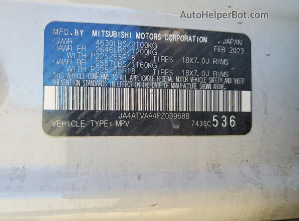 JA4ATVAA4PZ039688 2023 MITSUBISHI ECLIPSE White VIN კოდის სტიკერის ხედი