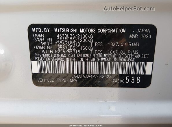 JA4ATVAA4PZ048228 2023 MITSUBISHI ECLIPSE CROSS White Вид підкапотного простору