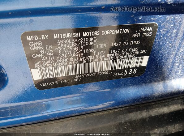 JA4ATWAA3SZ035937 2025 MITSUBISHI ECLIPSE CROSS Black Engine compartment view