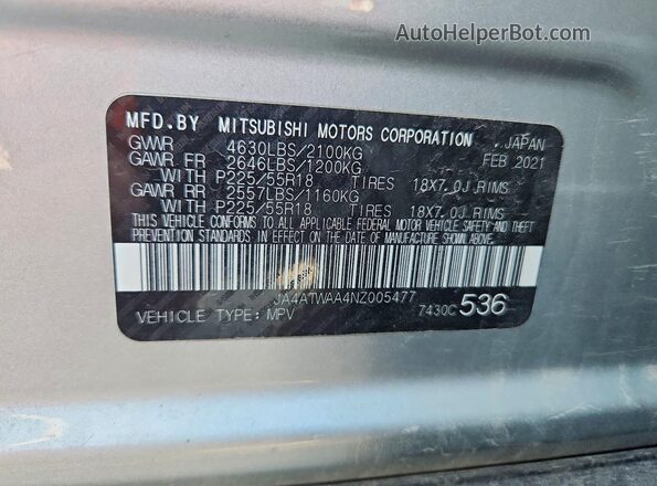 JA4ATWAA4NZ005477 2022 MITSUBISHI ECLIPSE Silver Սալոնի 360 աստիճան տեսք