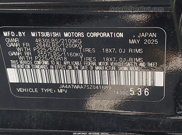 JA4ATWAA7SZ041689 2025 MITSUBISHI ECLIPSE CROSS Black Շարժիչի բաժամունքի տեսք