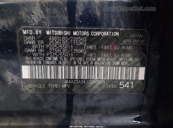 JA4AZ3A34JZ056809 2018 MITSUBISHI OUTLANDER Black Widok komory silnika
