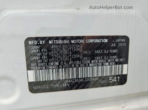 JA4AZ3A36LZ005489 2020 MITSUBISHI OUTLANDER Белый Вид подкапотного пространства