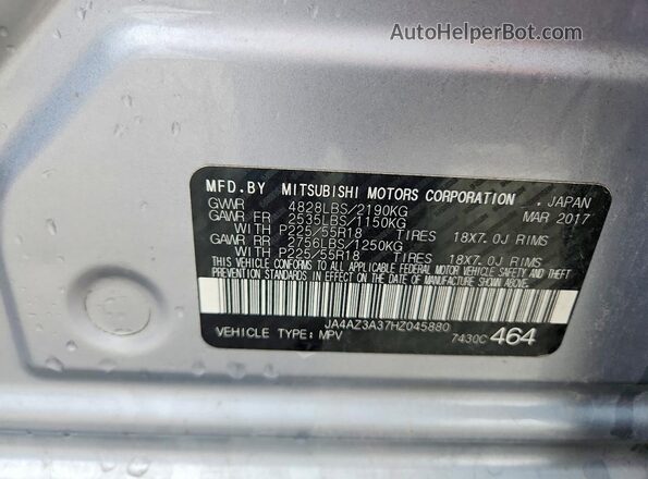 JA4AZ3A37HZ045880 2017 MITSUBISHI OUTLANDER Silver VIN sticker view