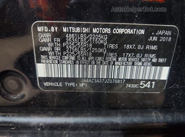 JA4AZ3A37JZ070817 2018 MITSUBISHI OUTLANDER Black Widok naklejki z numerem VIN
