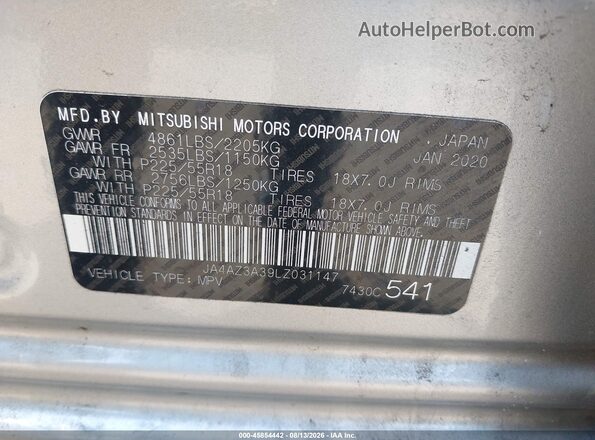 JA4AZ3A39LZ031147 2020 MITSUBISHI OUTLANDER Silver Widok komory silnika