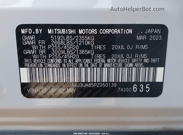 JA4J3UA85PZ050139 2023 MITSUBISHI OUTLANDER White Widok komory silnika