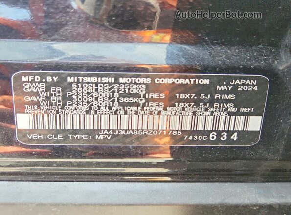 JA4J3UA85RZ071785 2024 MITSUBISHI OUTLANDER Black Вид наклейки з VIN-кодом