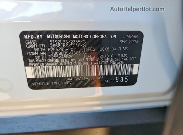 JA4J3VA81RZ021066 2024 MITSUBISHI OUTLANDER White სალონის 360-გრადუსიანი ხედი