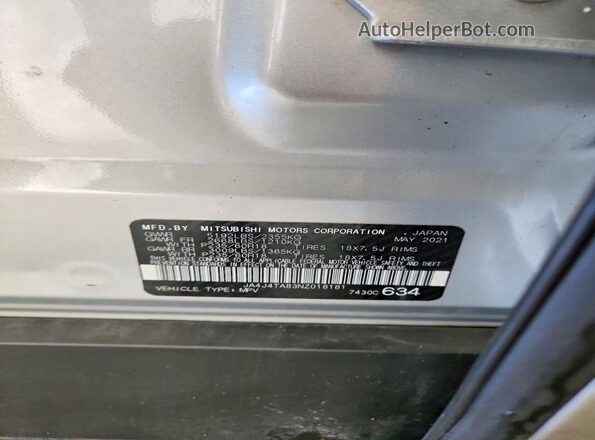 JA4J4TA83NZ018181 2022 MITSUBISHI OUTLANDER Silver VIN sticker view
