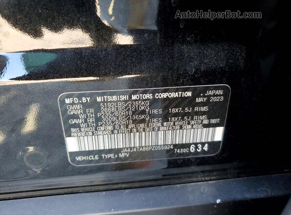 JA4J4TA86PZ055924 2023 MITSUBISHI OUTLANDER Black VIN կոդի պիտակի տեսք
