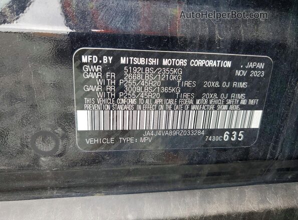 JA4J4VA89RZ033284 2024 MITSUBISHI OUTLANDER Black VIN կոդի պիտակի տեսք