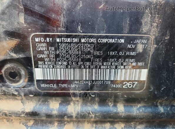 JA4JZ4AX1JJ001709 2018 MITSUBISHI OUTLANDER Black Vista de la etiqueta del VIN