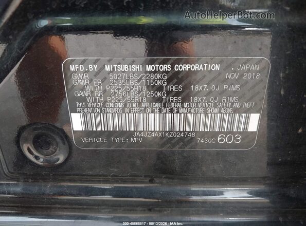 JA4JZ4AX1KZ024748 2019 MITSUBISHI OUTLANDER Black Շարժիչի բաժամունքի տեսք