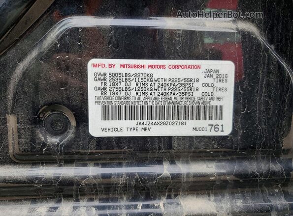 JA4JZ4AX2GZ027181 2016 MITSUBISHI OUTLANDER Black Vista de la etiqueta del VIN