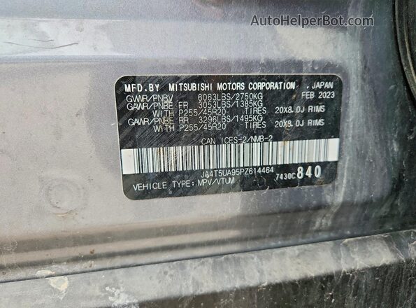JA4T5UA95PZ614464 2023 MITSUBISHI OUTLANDER Gray Панорамний вид салону 360°